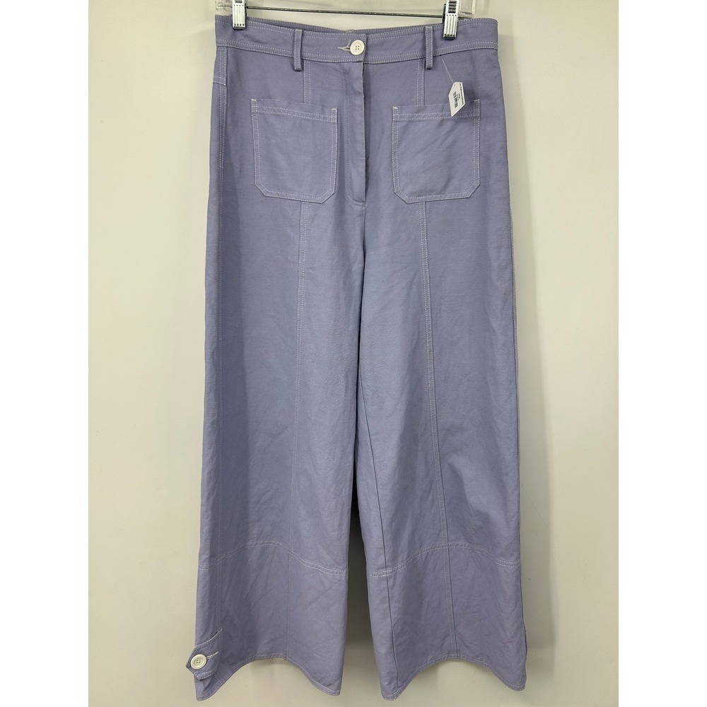 Lee Mathews Periwinkle Blue Contrast Stitch Wide Leg Trousers Size 3 AU 12 US 8